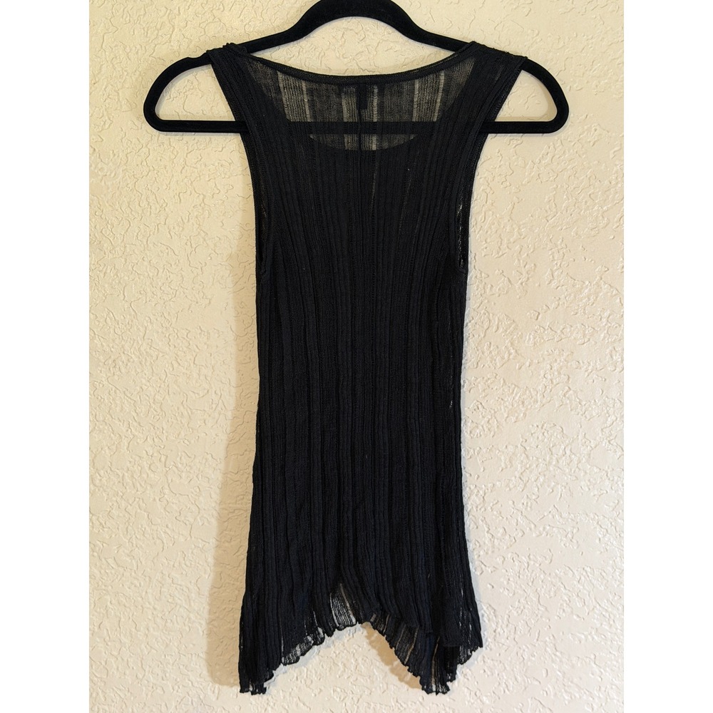 Eileen Fisher Ribbed Tank Top Womens PM Black Italian Yarn Sheer Layering Shell - Picture 5 of 8